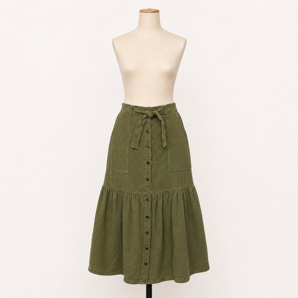 Amadi Dresses & Skirts - Anthropologie Amadi Olive Green Button Front Tiered Midi Skirt Sz S Made in USA